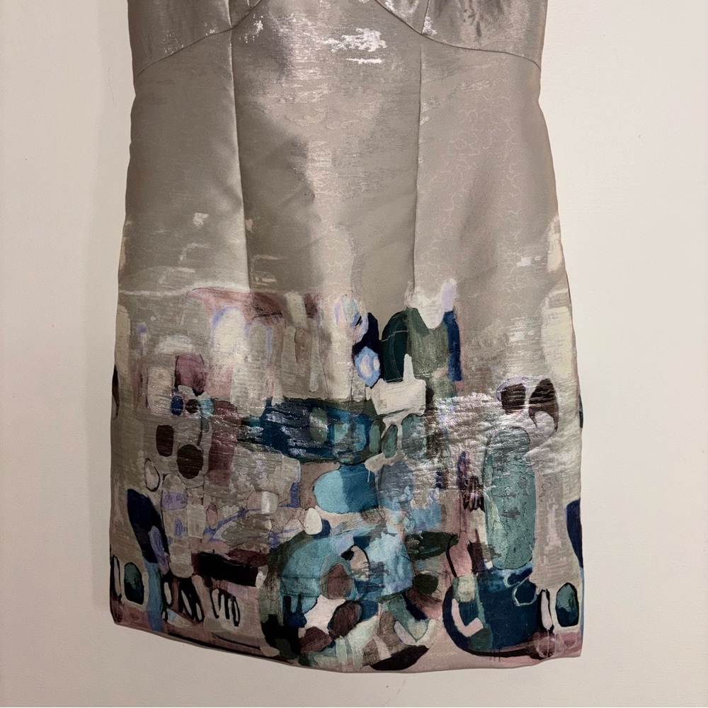 Doncaster One-of-a-kind Shimmering Golden Metallic and Blue Midi Dress Size 8P - Picture 3 of 10